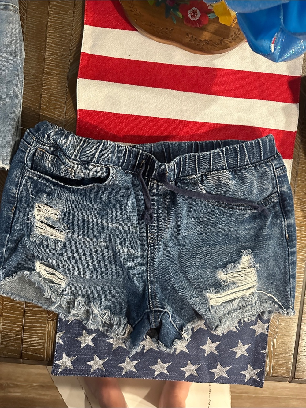 Women's Distressed Denim Jean Shorts - Blue
